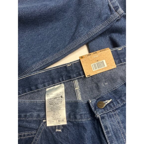 Carhartt Loose Fit Original Dungaree Denim Jeans Work Pants Darkstone Size 36x32 - Picture 7 of 8